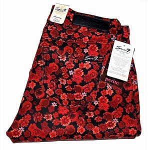 SEVEN  7 Jeans PETITE Floral SKINNY Slim RED FLORAL Pants POCKETS 2P
